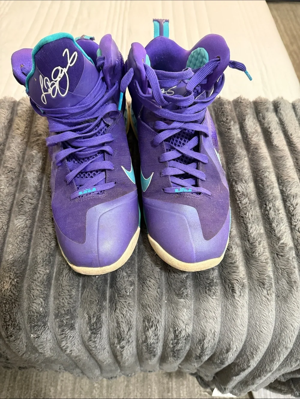 Nike Men's Purple High-Top Sneakers with Teal Swoosh